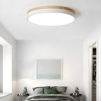 Round Flush LED Ceiling Light with Wood Trim for Living Room