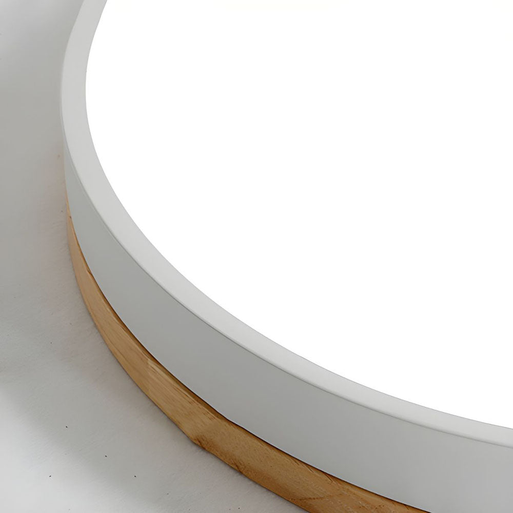 Round Flush LED Ceiling Light with Wood Trim for Living Room