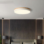 Round Flush LED Ceiling Light with Wood Trim for Living Room