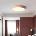 Round Flush LED Ceiling Light with Wood Trim for Living Room
