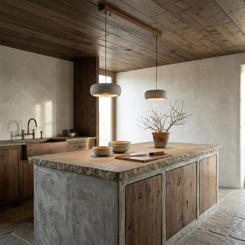 Modern Travertine Stone Pendant Light With Dimmable Remote Control — Ashbury Home & Living