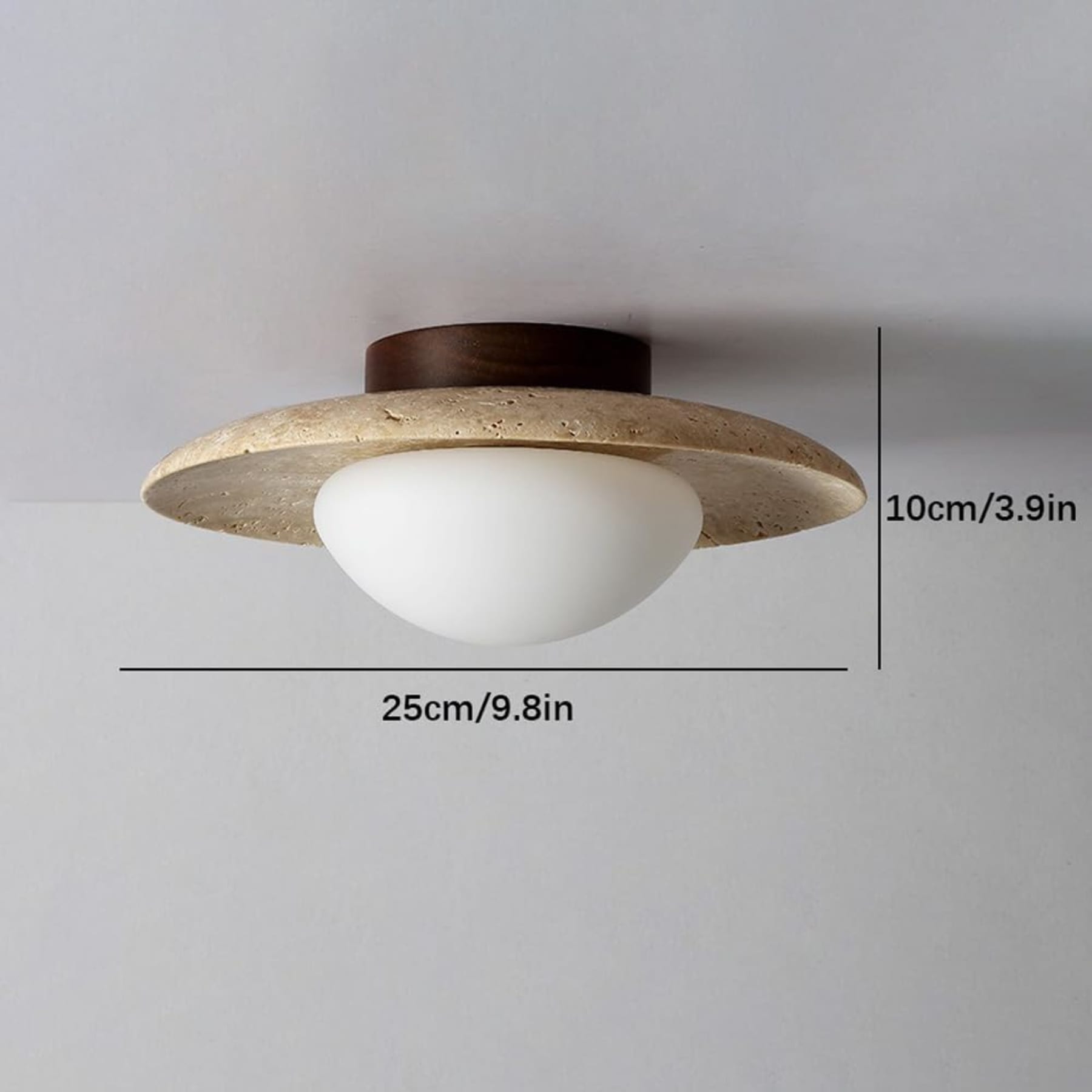 Modern Travertine and Wood Semi-Flush Ceiling Light With Warm LED Glow — Ashbury Home & Living