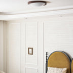 Modern Wood-Effect Fabric Flush Mount Ceiling Light With Tri-Colour Glow — Ashbury Home & Living