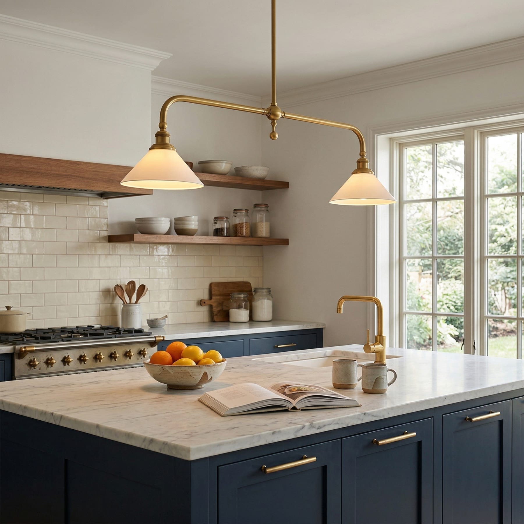 Modern Brass Pendant Light With Ceramic Shades for Dining Room — Ashbury Home & Living