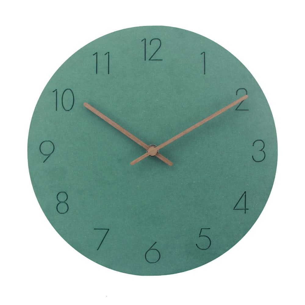 Silent Wall Clock Nordic Minimalist Non-Ticking MDF Wall Clock with Walnut Wood Hands Modern Round Clock for Living Room, Kitchen and Office