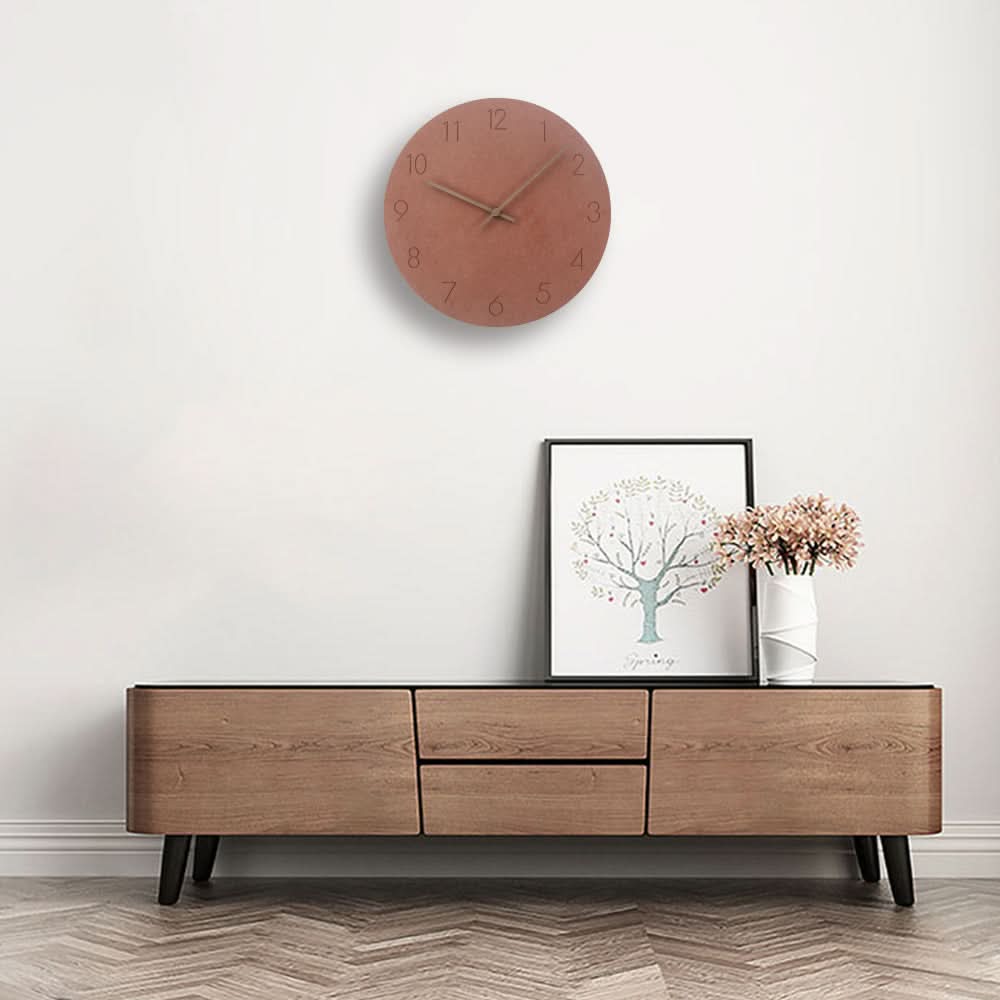 Silent Wall Clock Nordic Minimalist Non-Ticking MDF Wall Clock with Walnut Wood Hands Modern Round Clock for Living Room, Kitchen and Office