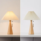 Japanese Wooden Table Lamp With Pleated Fabric Shade