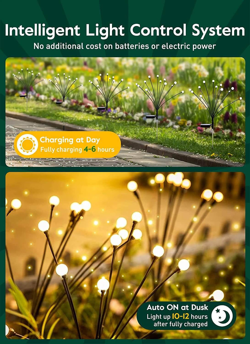 Solar Firefly Garden Lights Swaying LED Stake Lights Outdoor Waterproof Pathway Lights with Dusk to Dawn Sensor for Borders | Patio and Lawn