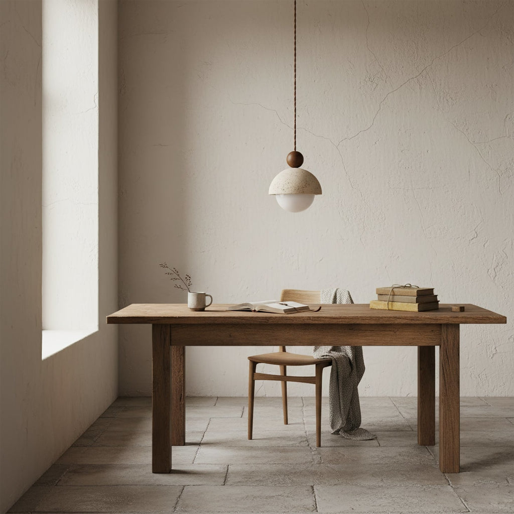 Contemporary Travertine Stone Pendant Light With Dimmable Glow — Ashbury Home & Living