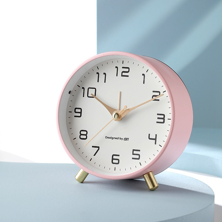 Scandinavian Silent Table Clock Metal Desk Clock with Sweep Movement Battery Operated Modern Round Mantel Clock for Bedroom | Living Room and Office