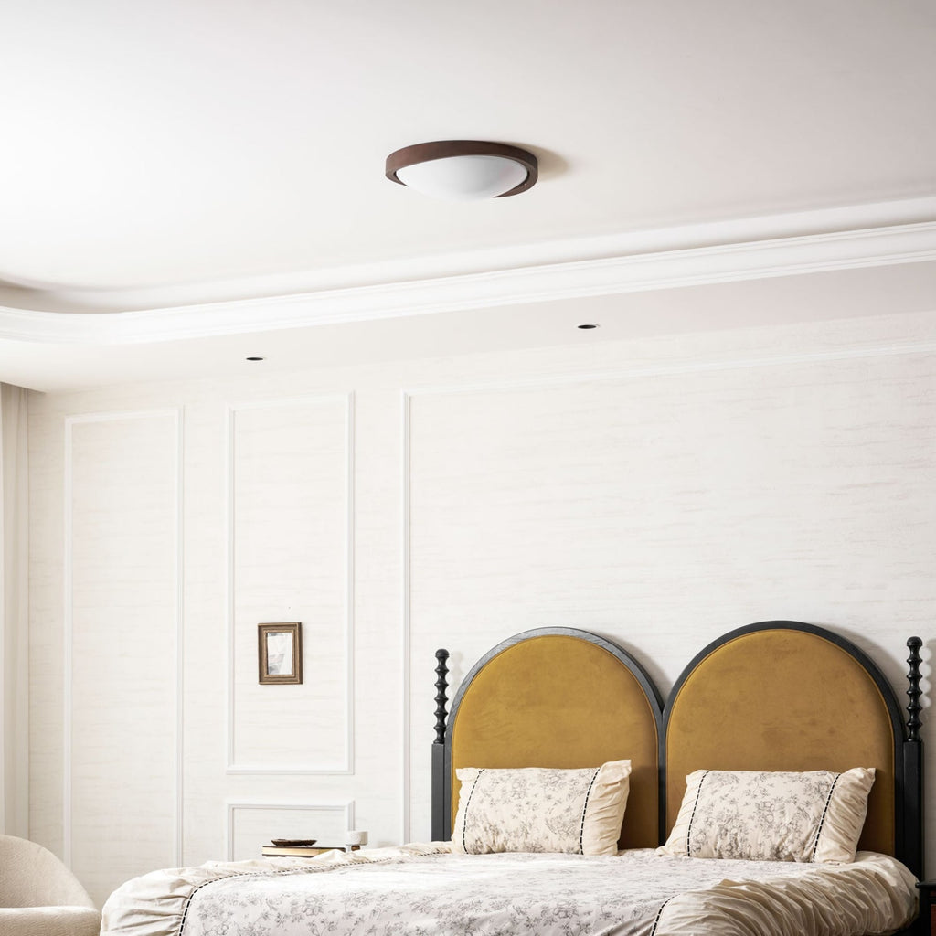 Modern Wood-Effect Fabric Flush Mount Ceiling Light With Tri-Colour Glow — Ashbury Home & Living