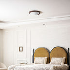 Modern Wood-Effect Fabric Flush Mount Ceiling Light With Tri-Colour Glow — Ashbury Home & Living