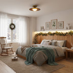 Modern Wood-Effect Round Flush Mount Ceiling Light With Integrated LED — Ashbury Home & Living