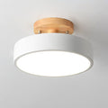 Nordic Round LED Ceiling Light Wood and Metal Semi Flush Ceiling Lamp with Colour Temperature Options for Hallway | Bedroom and Living Room