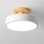 Nordic Round LED Ceiling Light Wood and Metal Semi Flush Ceiling Lamp with Colour Temperature Options for Hallway | Bedroom and Living Room