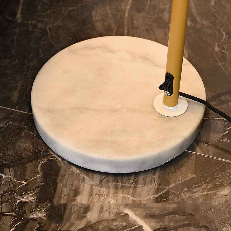 Arc Floor Lamp Bamboo Effect Metal Standing Lamp with Fabric Dome Shade and Marble Base Japanese Zen Reading Lamp for Living Room