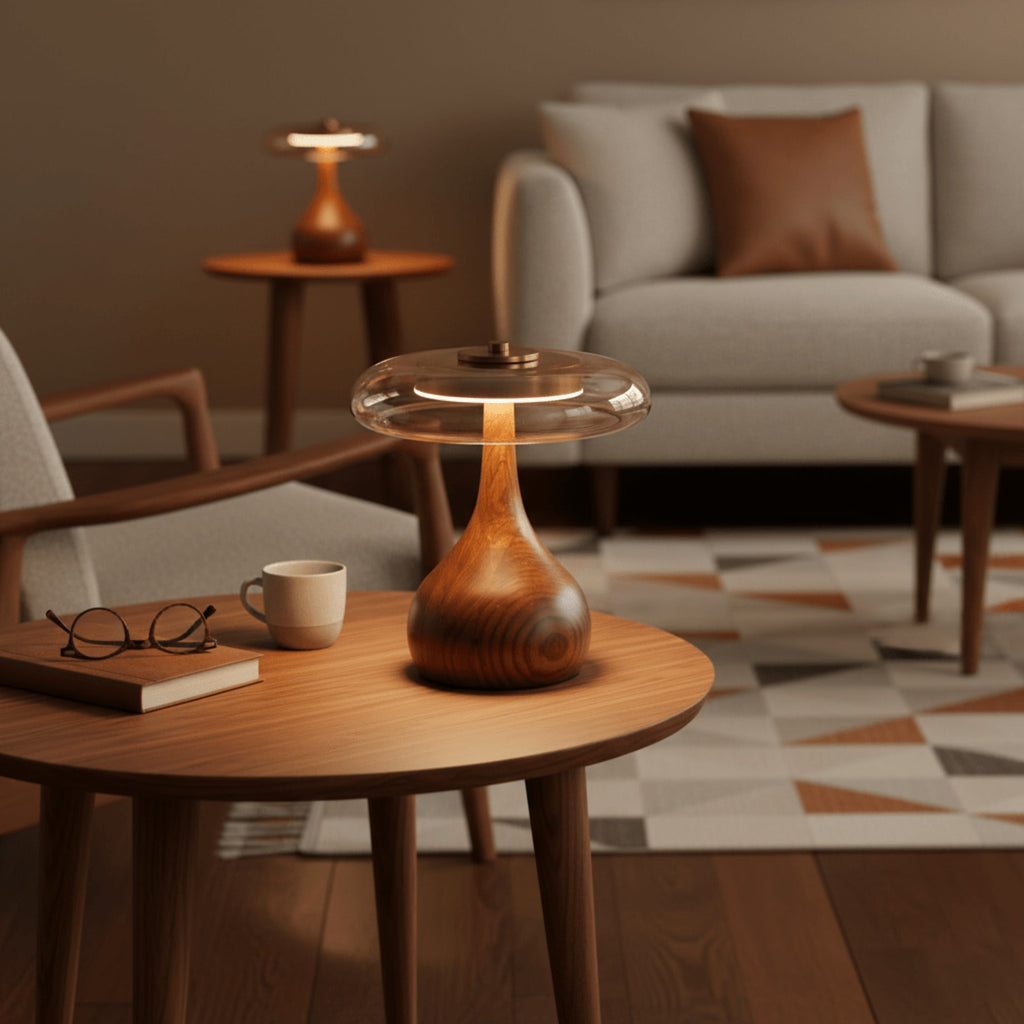 Contemporary Ash Wood And Brass Table Lamp With Glass Shade — Ashbury Home & Living