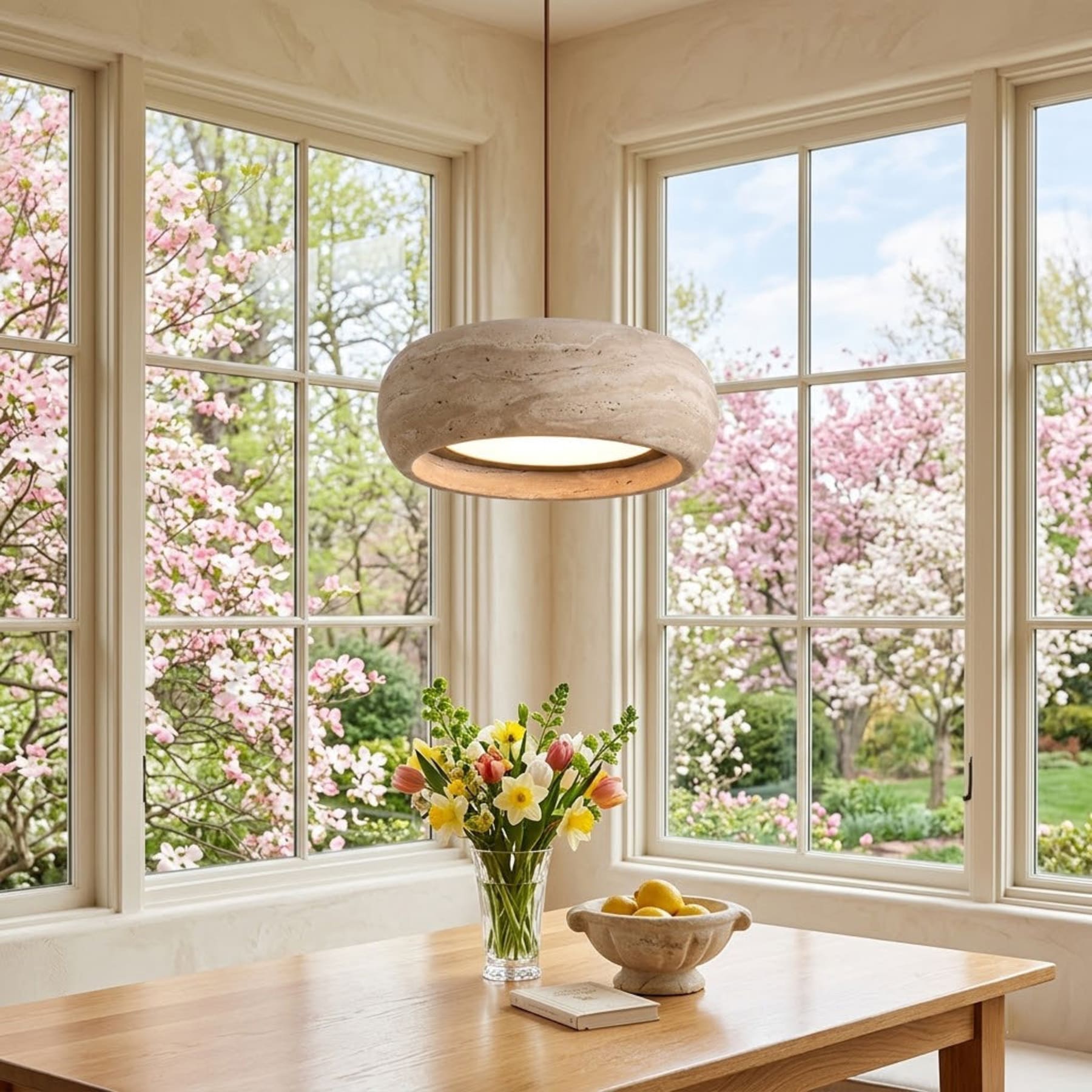 Modern Travertine Stone Pendant Light With Dimmable Remote Control — Ashbury Home & Living