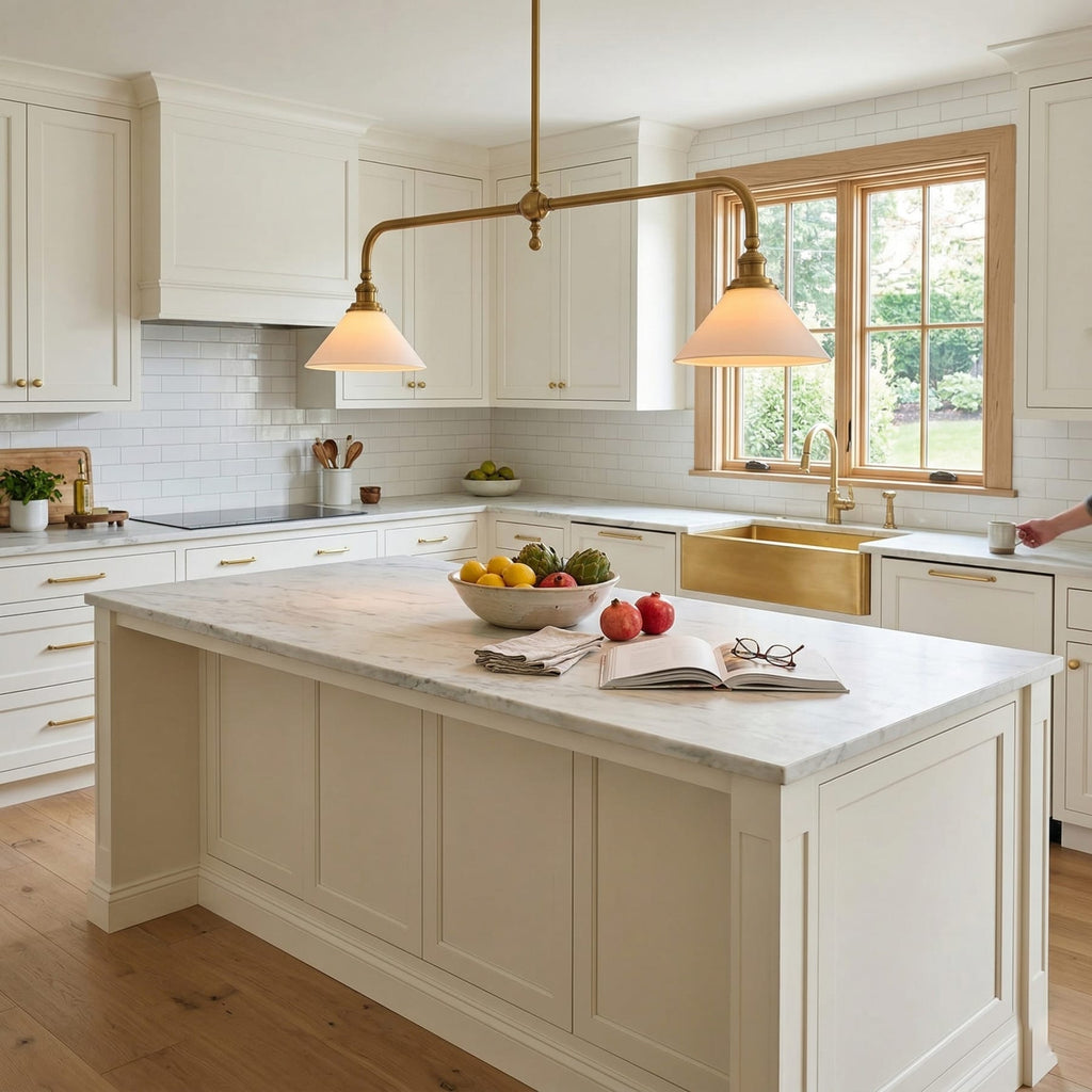 Modern Brass Pendant Light With Ceramic Shades for Dining Room — Ashbury Home & Living