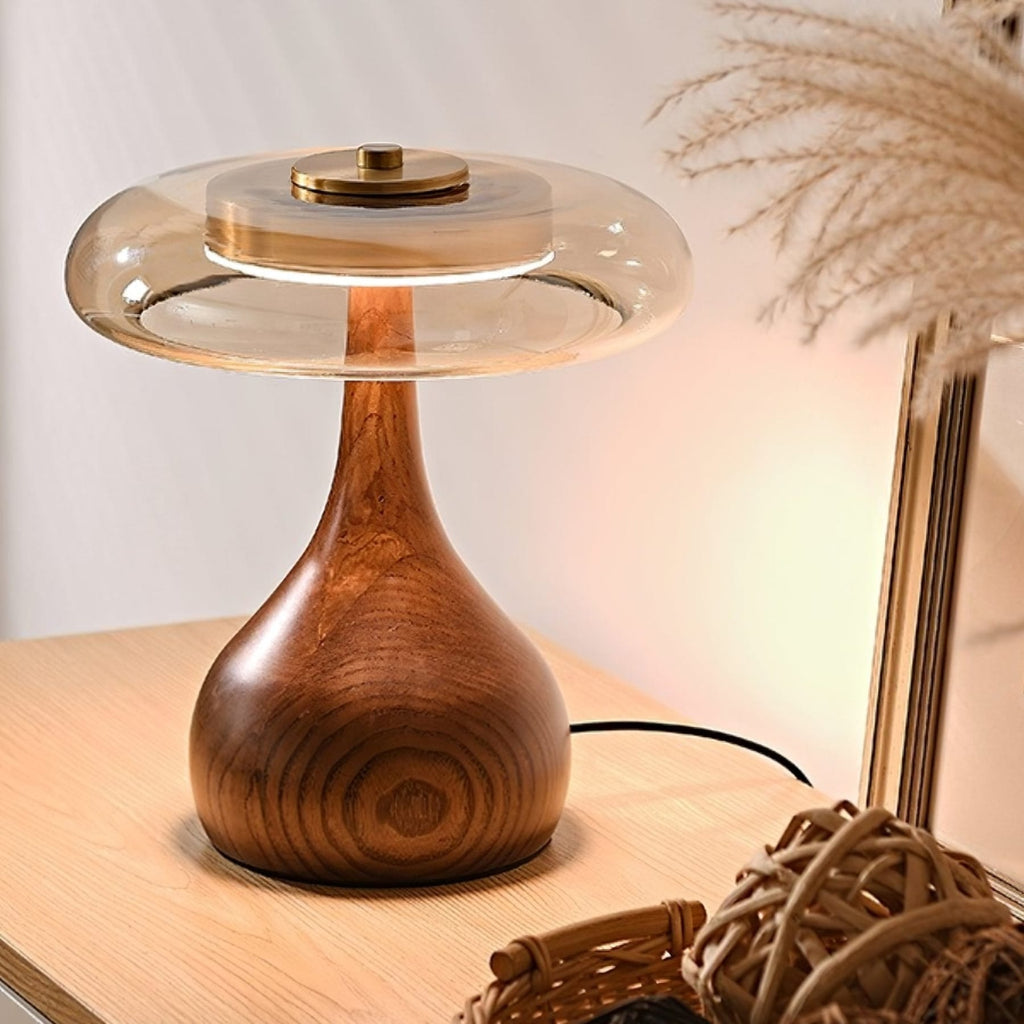 Contemporary Ash Wood And Brass Table Lamp With Glass Shade — Ashbury Home & Living