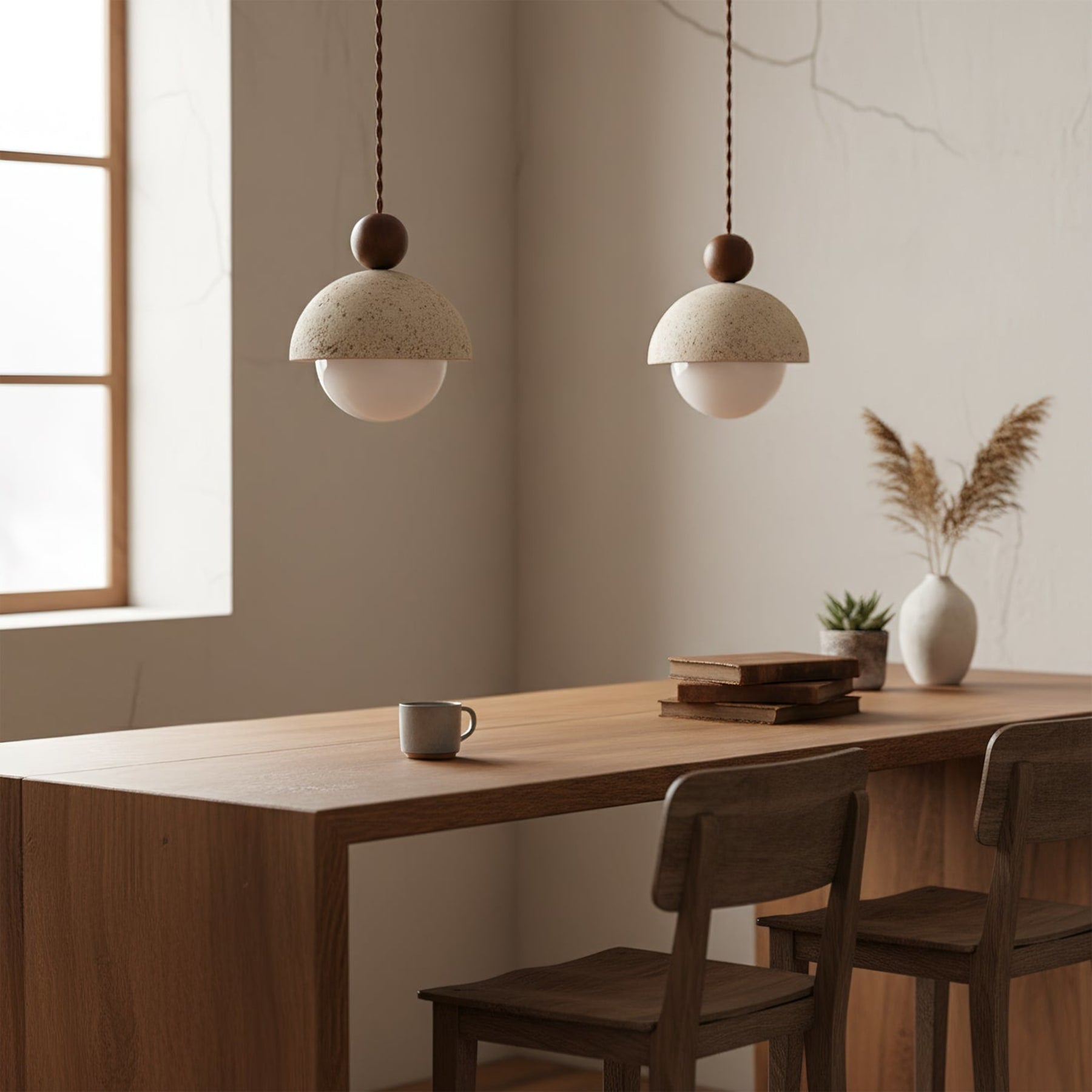 Contemporary Travertine Stone Pendant Light With Dimmable Glow — Ashbury Home & Living