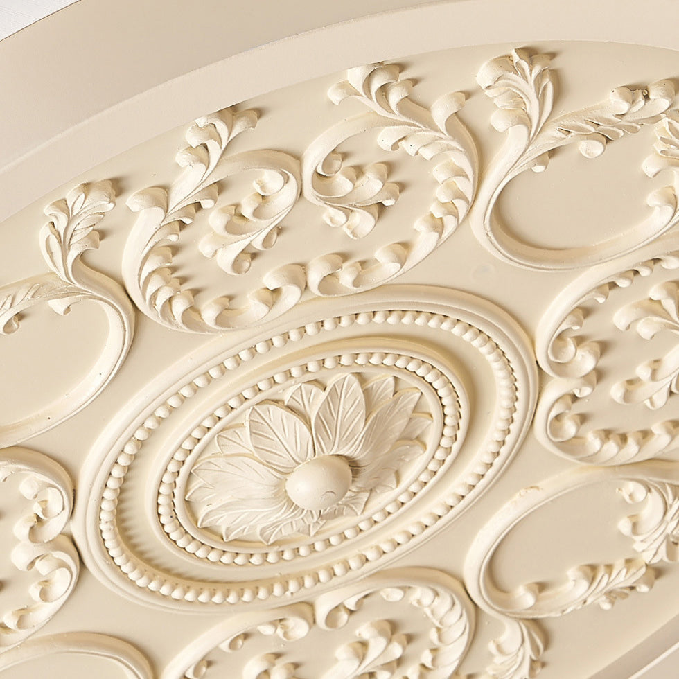 Carved LED Ceiling Light Round Ornate Flush Mount Ceiling Lamp Dimmable with Remote Control for Bedroom and Living Room