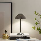 Rechargeable Table Lamp Pleated Fabric Shade Cordless Bedside Lamp with Iron Base Scandinavian Battery Lamp for Bedroom | Living Room and Dining Table