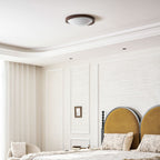 Modern Wood-Effect Fabric Flush Mount Ceiling Light With Tri-Colour Glow — Ashbury Home & Living