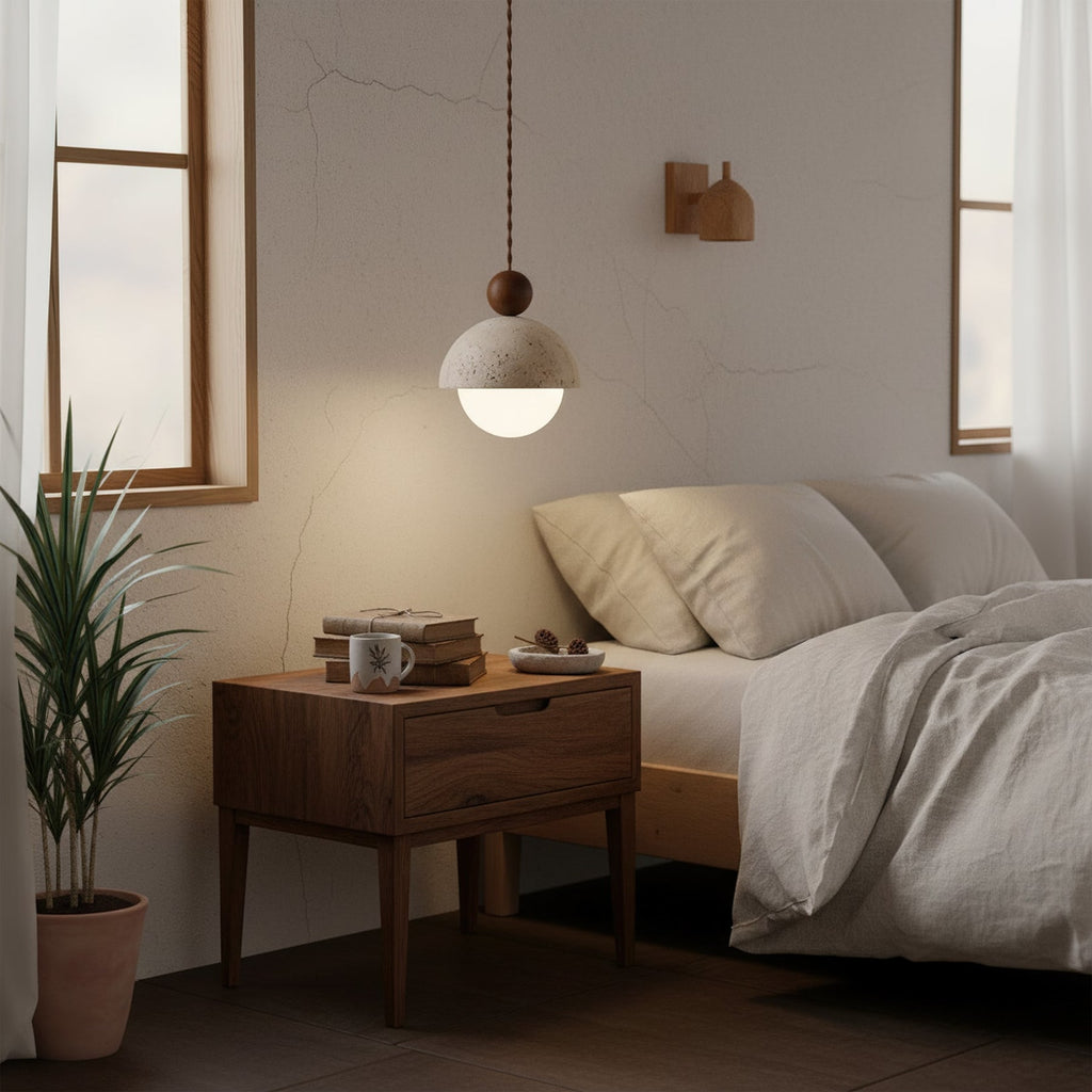 Contemporary Travertine Stone Pendant Light With Dimmable Glow — Ashbury Home & Living