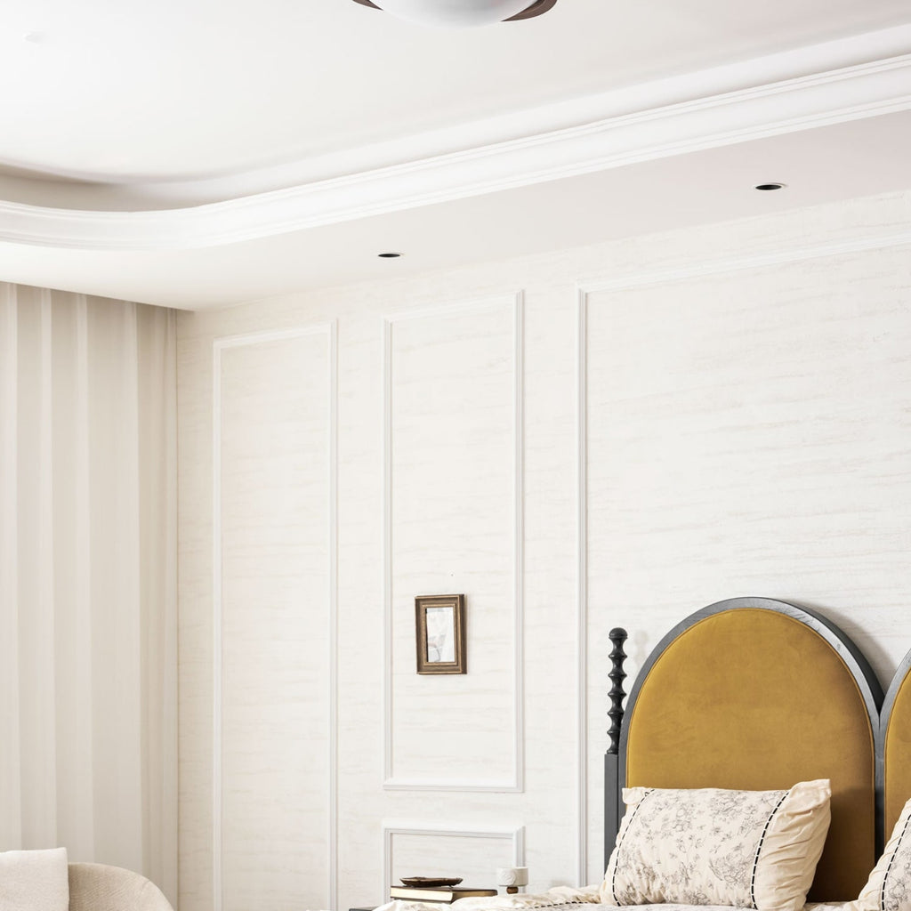 Modern Wood-Effect Fabric Flush Mount Ceiling Light With Tri-Colour Glow — Ashbury Home & Living