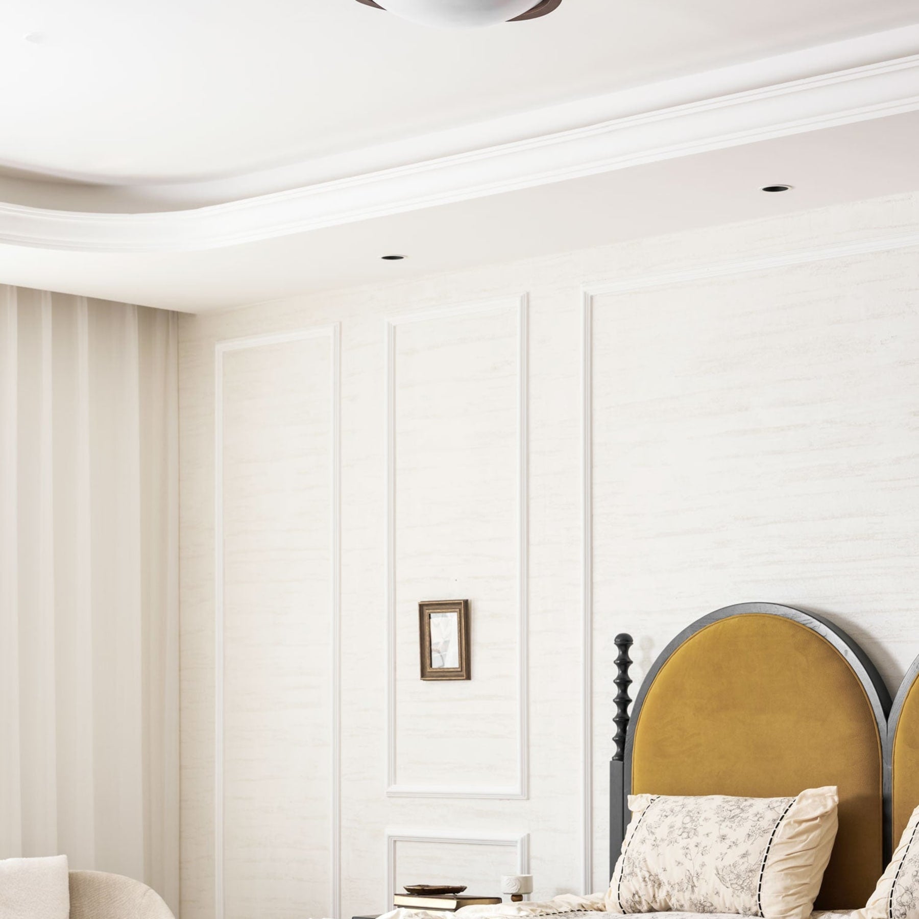 Modern Wood-Effect Fabric Flush Mount Ceiling Light With Tri-Colour Glow — Ashbury Home & Living