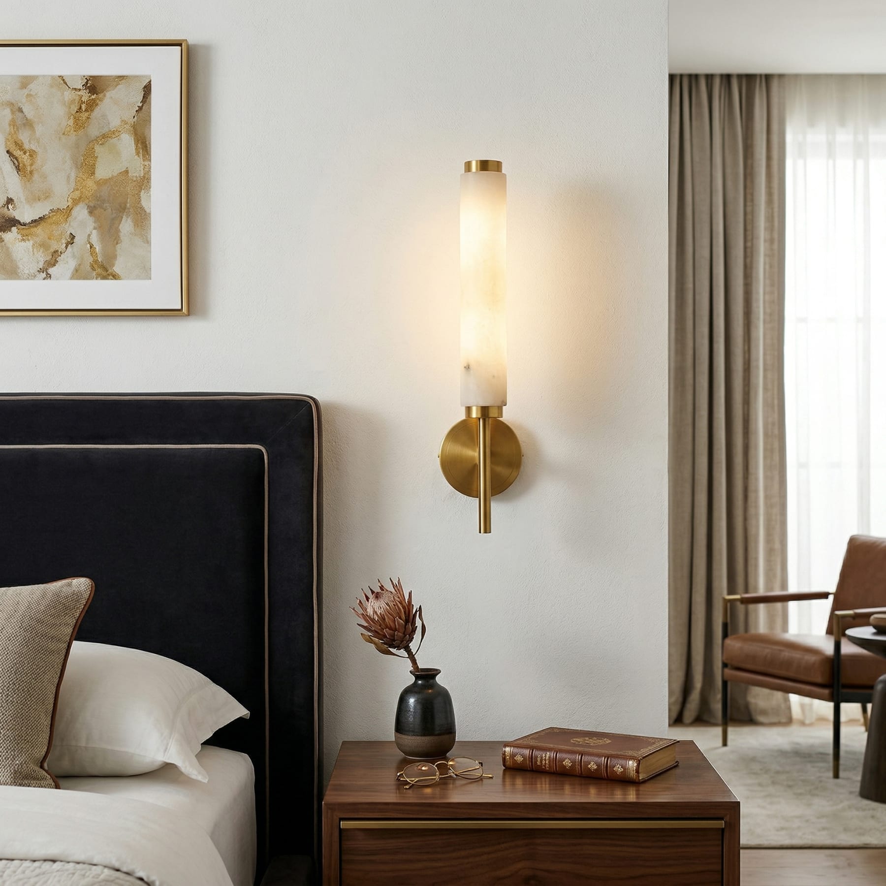 Modern Metal and Faux Alabaster Wall Light for Living Room — Ashbury Home & Living