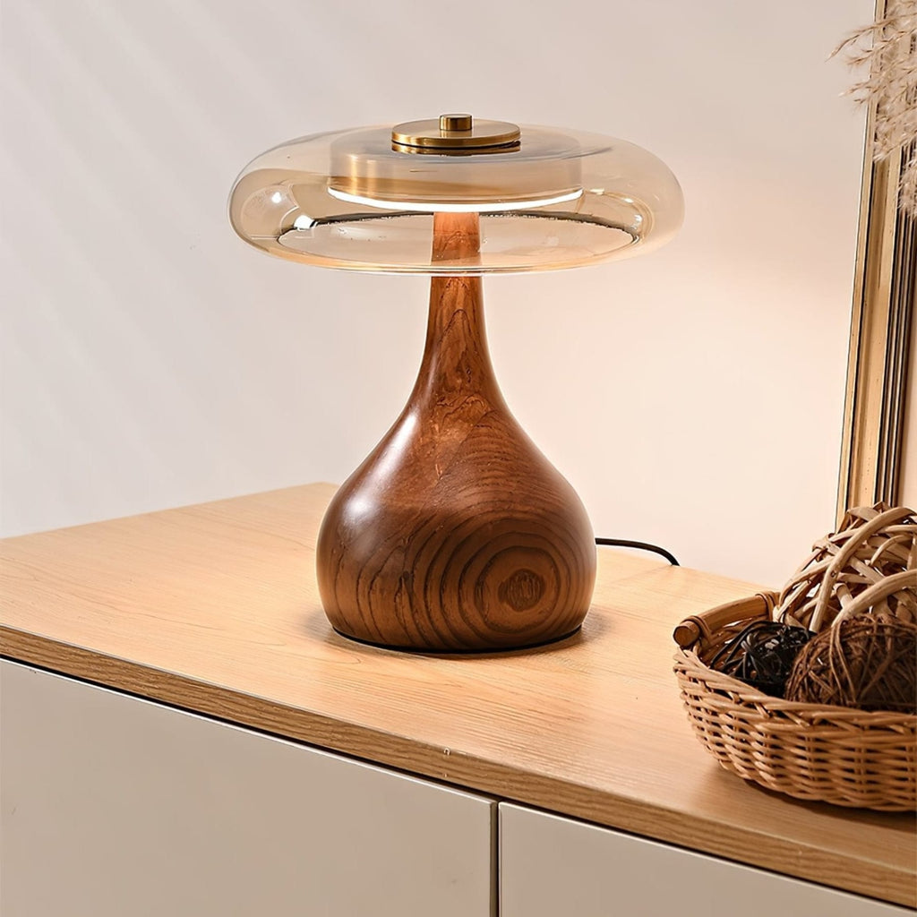 Contemporary Ash Wood And Brass Table Lamp With Glass Shade — Ashbury Home & Living