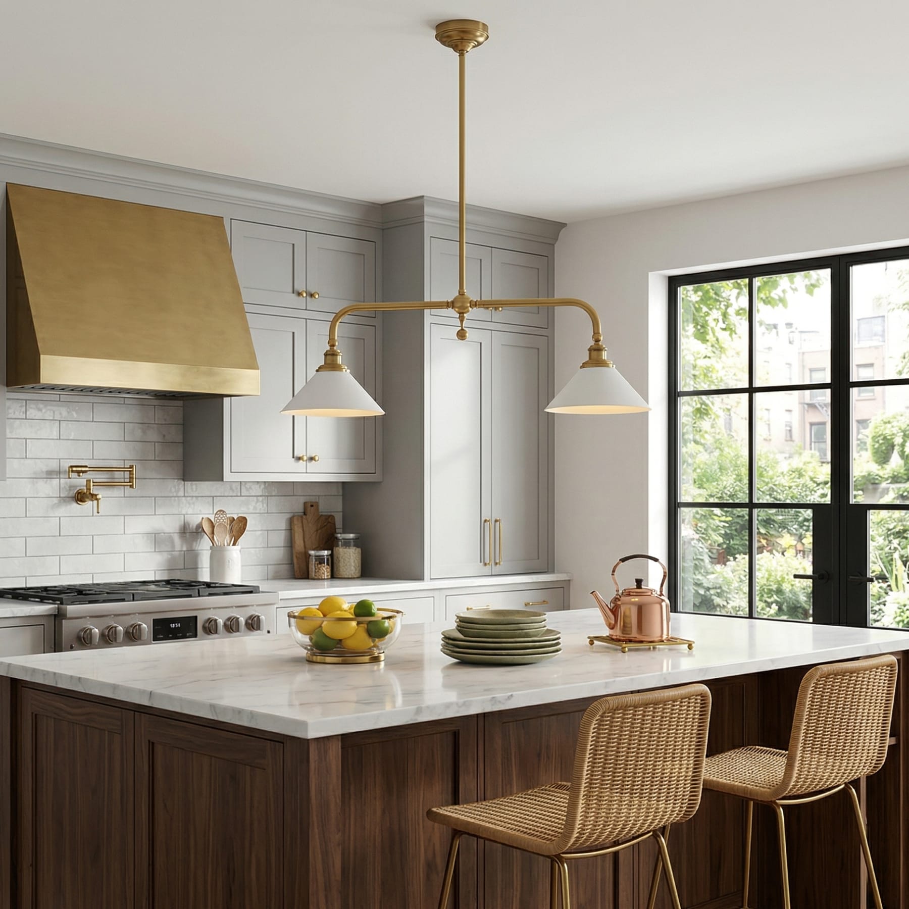 Modern Brass Pendant Light With Ceramic Shades for Dining Room — Ashbury Home & Living