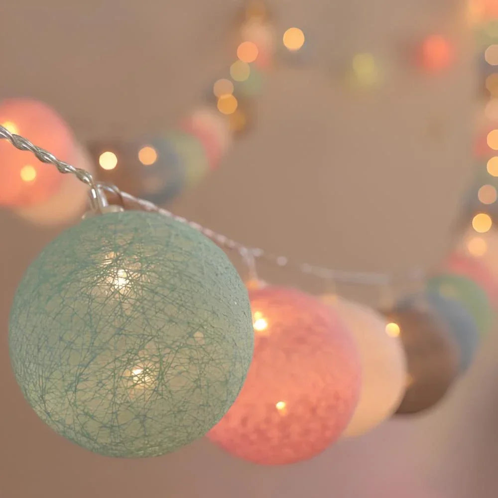 Cotton Ball String Lights LED Fairy Lights with Woven Cotton Balls Battery or USB Powered Garland Lights for Bedroom | Living Room | Nursery and Party