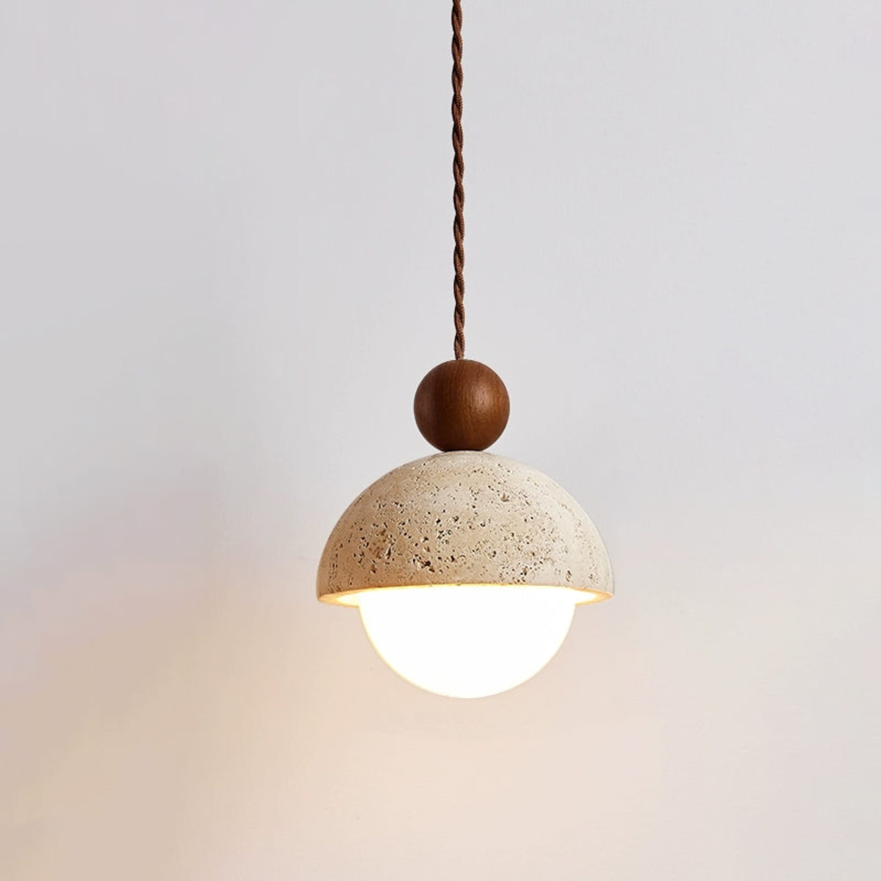 Contemporary Travertine Stone Pendant Light With Dimmable Glow in Walnut & Beige — Ashbury Home & Living