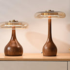 Contemporary Ash Wood And Brass Table Lamp With Glass Shade — Ashbury Home & Living