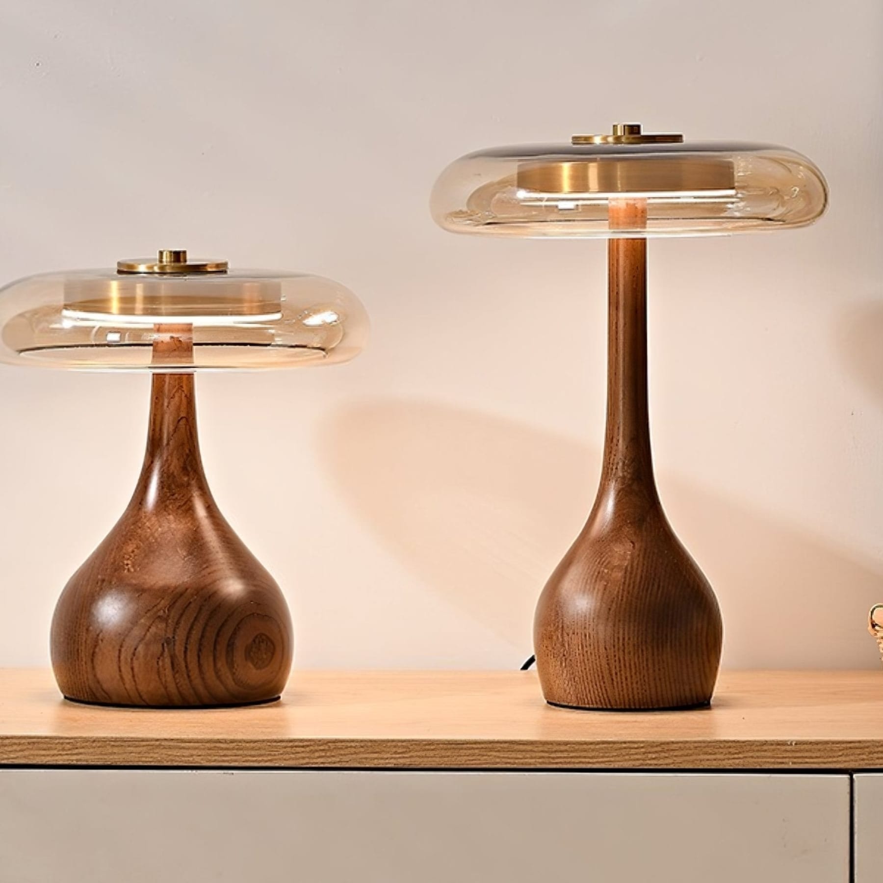 Contemporary Ash Wood And Brass Table Lamp With Glass Shade — Ashbury Home & Living