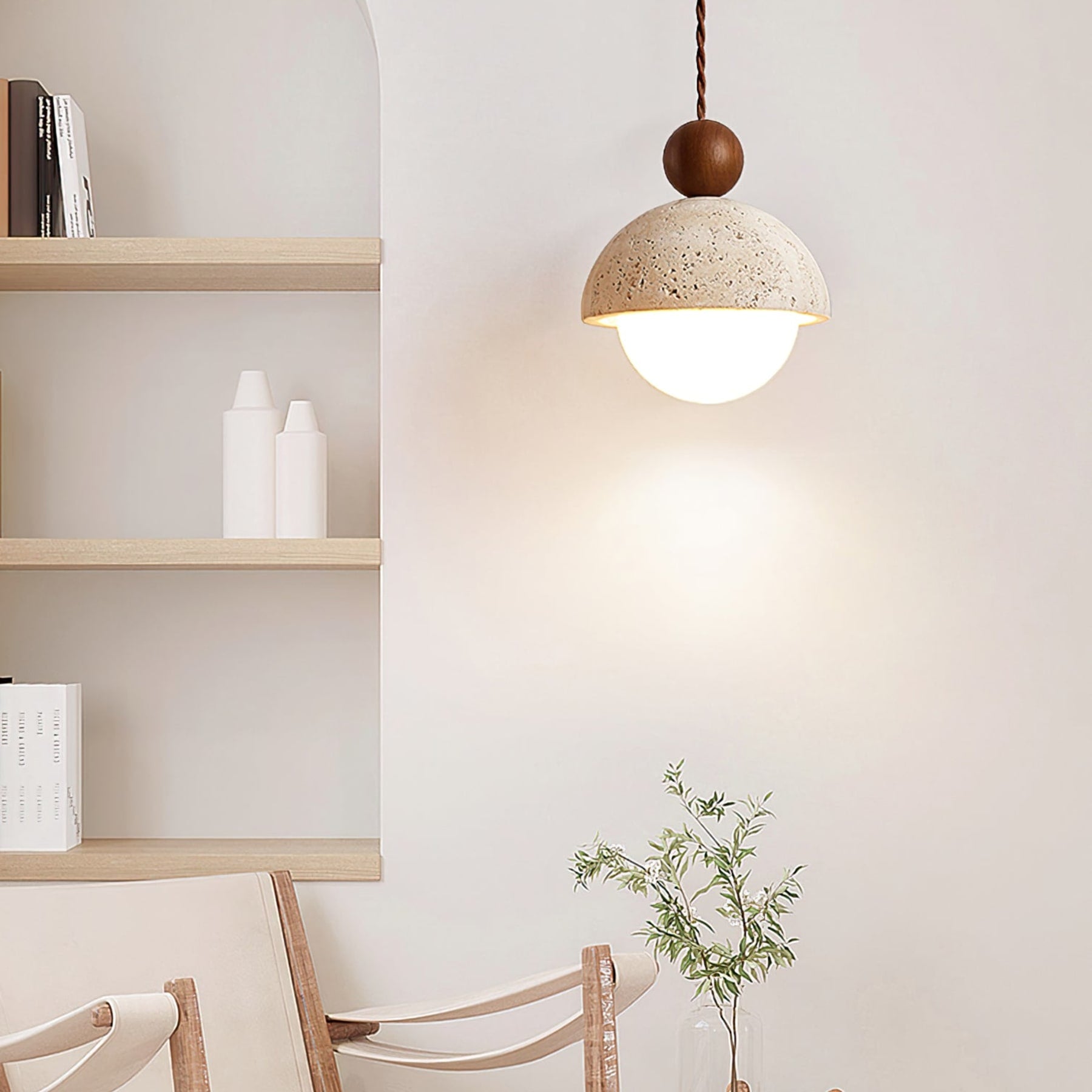 Contemporary Travertine Stone Pendant Light With Dimmable Glow — Ashbury Home & Living