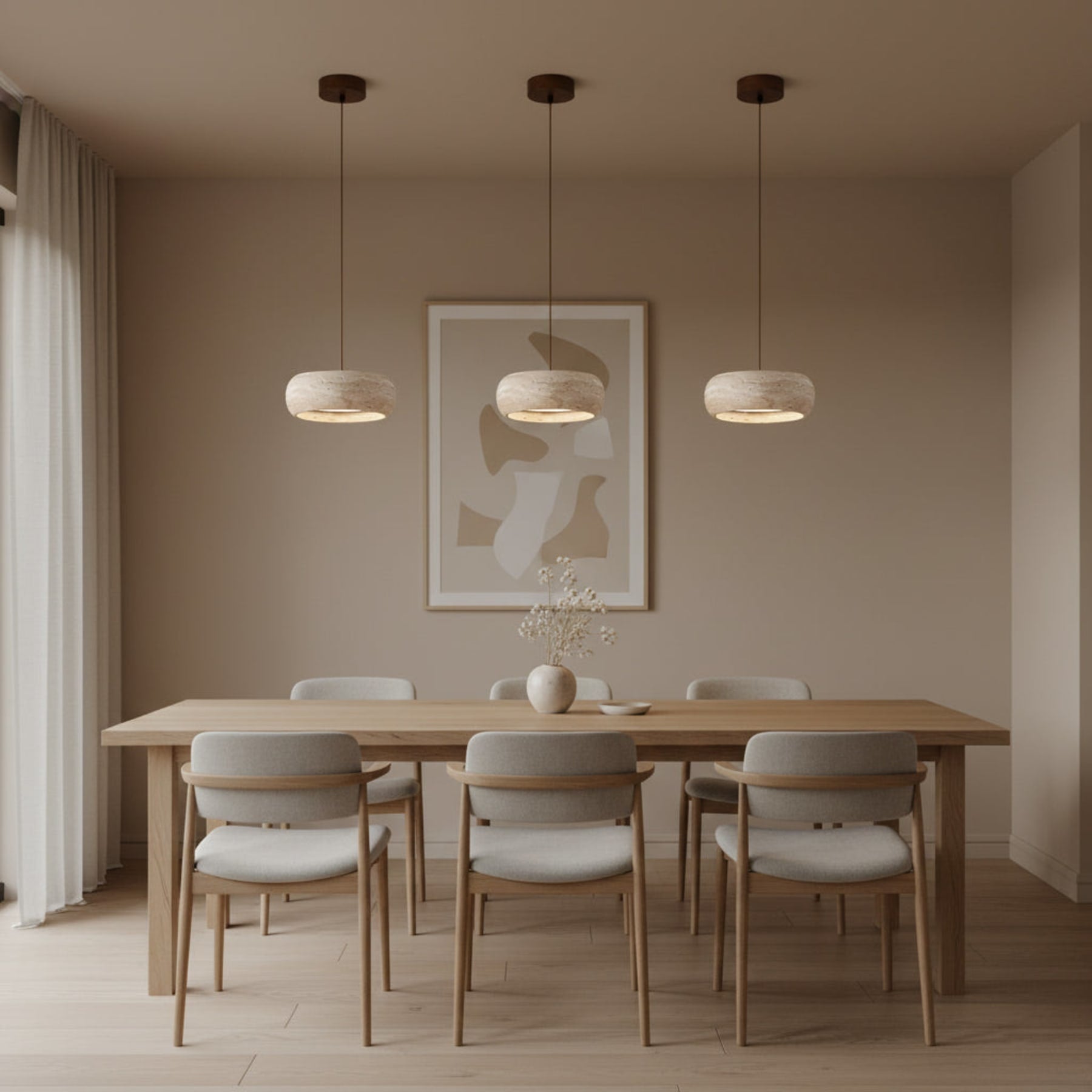 Modern Travertine Stone Pendant Light With Dimmable Remote Control — Ashbury Home & Living