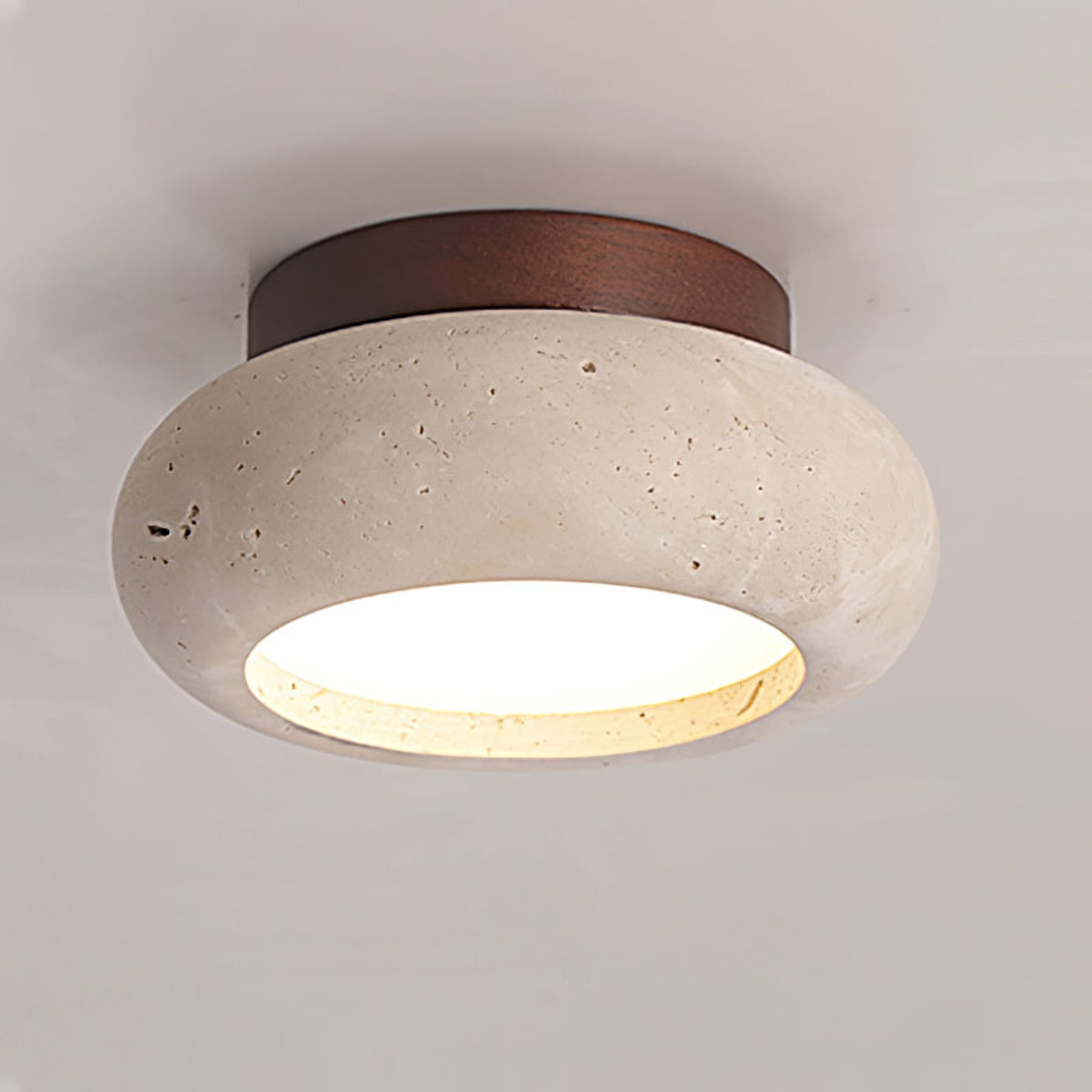Minimalist Travertine Flush Mount Ceiling Light in Walnut & Beige — Ashbury Home & Living