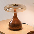 Contemporary Ash Wood And Brass Table Lamp With Glass Shade — Ashbury Home & Living