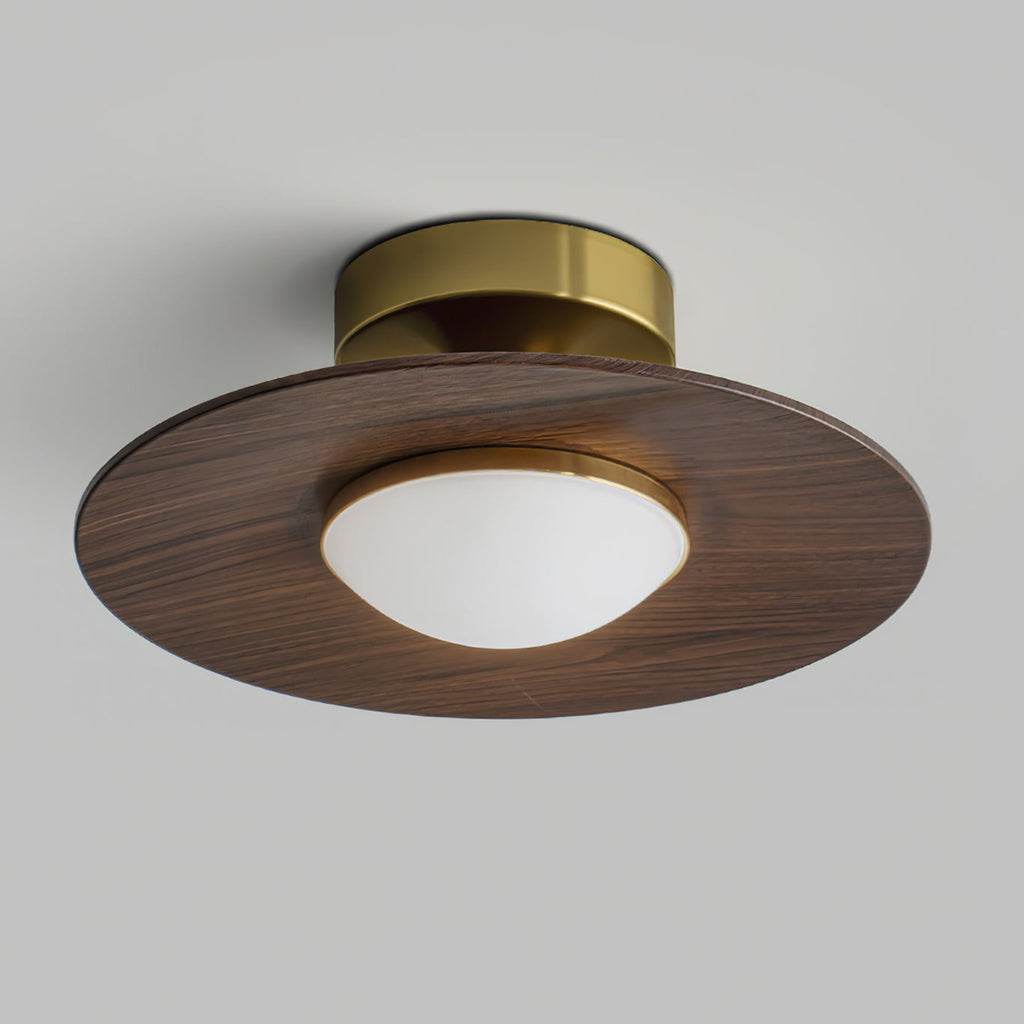 Modern Wood-Effect Round Flush Mount Ceiling Light With Integrated LED — Ashbury Home & Living