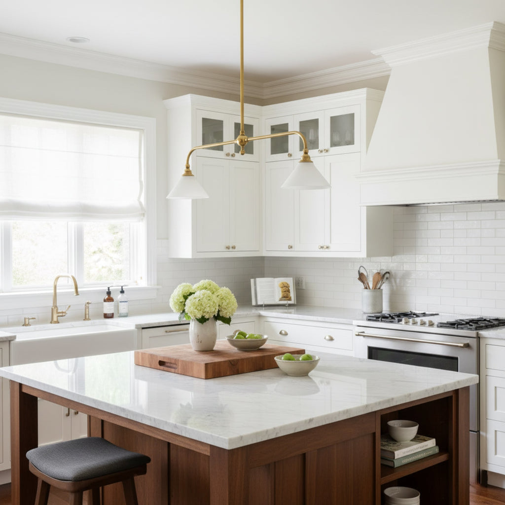 Modern Brass Pendant Light With Ceramic Shades for Dining Room — Ashbury Home & Living