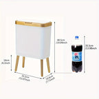 Slim Kitchen Bin with Lid and Raised Legs Odour Sealing Press-Top Rubbish Bin with Metallic Trim Waste Bin for Kitchen | Bathroom and Living Room