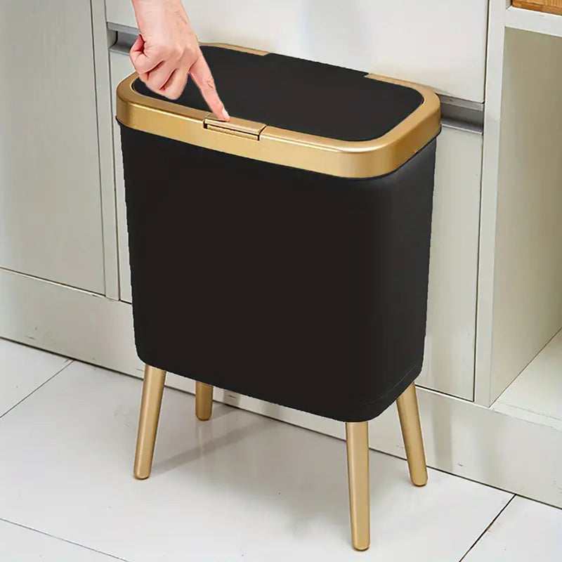 Slim Kitchen Bin with Lid and Raised Legs Odour Sealing Press-Top Rubbish Bin with Metallic Trim Waste Bin for Kitchen | Bathroom and Living Room
