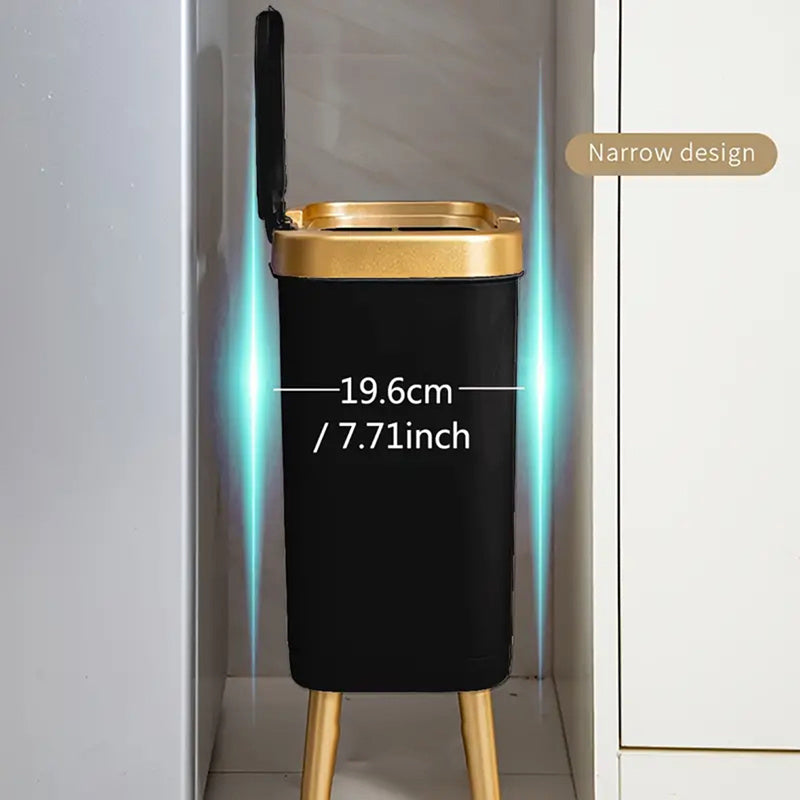 Slim Kitchen Bin with Lid and Raised Legs Odour Sealing Press-Top Rubbish Bin with Metallic Trim Waste Bin for Kitchen | Bathroom and Living Room