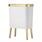 Slim Kitchen Bin with Lid and Raised Legs Odour Sealing Press-Top Rubbish Bin with Metallic Trim Waste Bin for Kitchen | Bathroom and Living Room