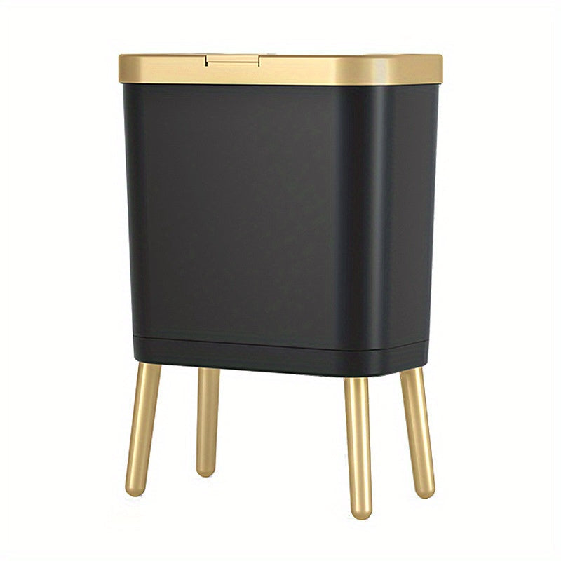 Slim Kitchen Bin with Lid and Raised Legs Odour Sealing Press-Top Rubbish Bin with Metallic Trim Waste Bin for Kitchen | Bathroom and Living Room