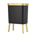 Slim Kitchen Bin with Lid and Raised Legs Odour Sealing Press-Top Rubbish Bin with Metallic Trim Waste Bin for Kitchen | Bathroom and Living Room